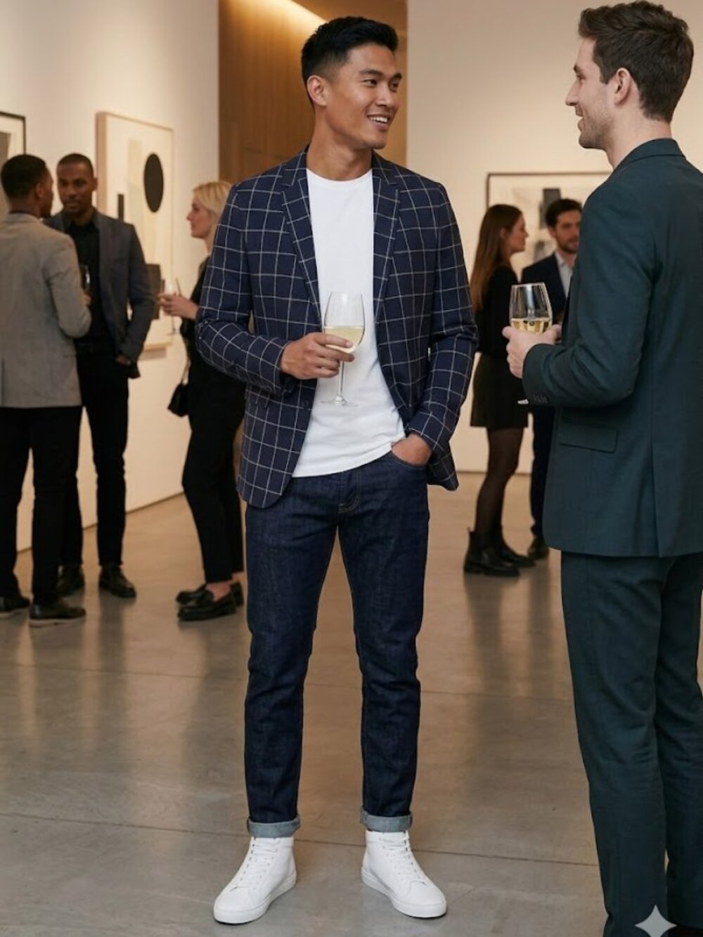 ASOS DESIGN Navy Windowpane Skinny Fit Suit Jacket 36S NWT | Modern Slim Blazer